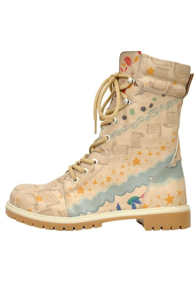 Femme Cuir Vegan Beige Bottes Longues - Letter From Sky Motif