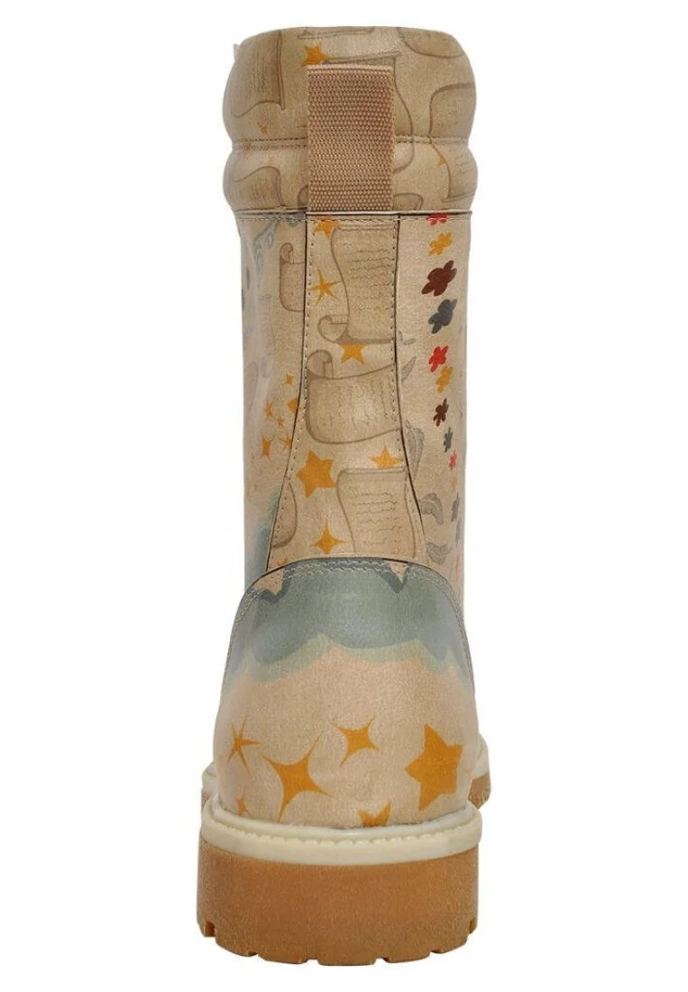 Femme Cuir Vegan Beige Bottes Longues - Letter From Sky Motif