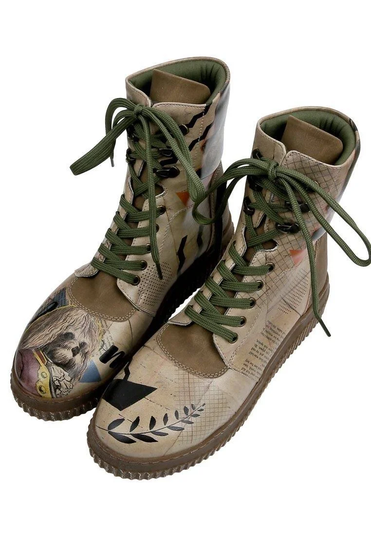 Femme Cuir Vegan Beige Bottes Longues - Awesome Motif