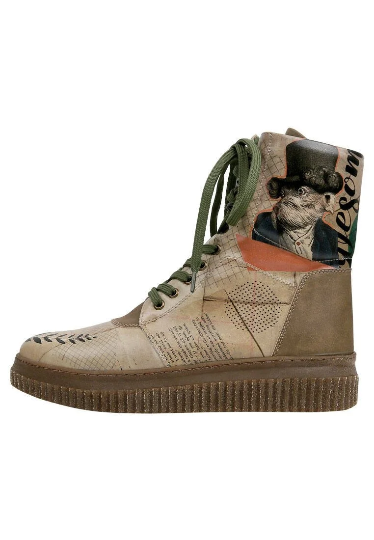 Femme Cuir Vegan Beige Bottes Longues - Awesome Motif