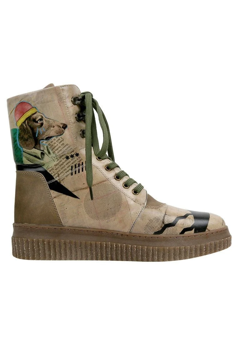 Femme Cuir Vegan Beige Bottes Longues - Awesome Motif