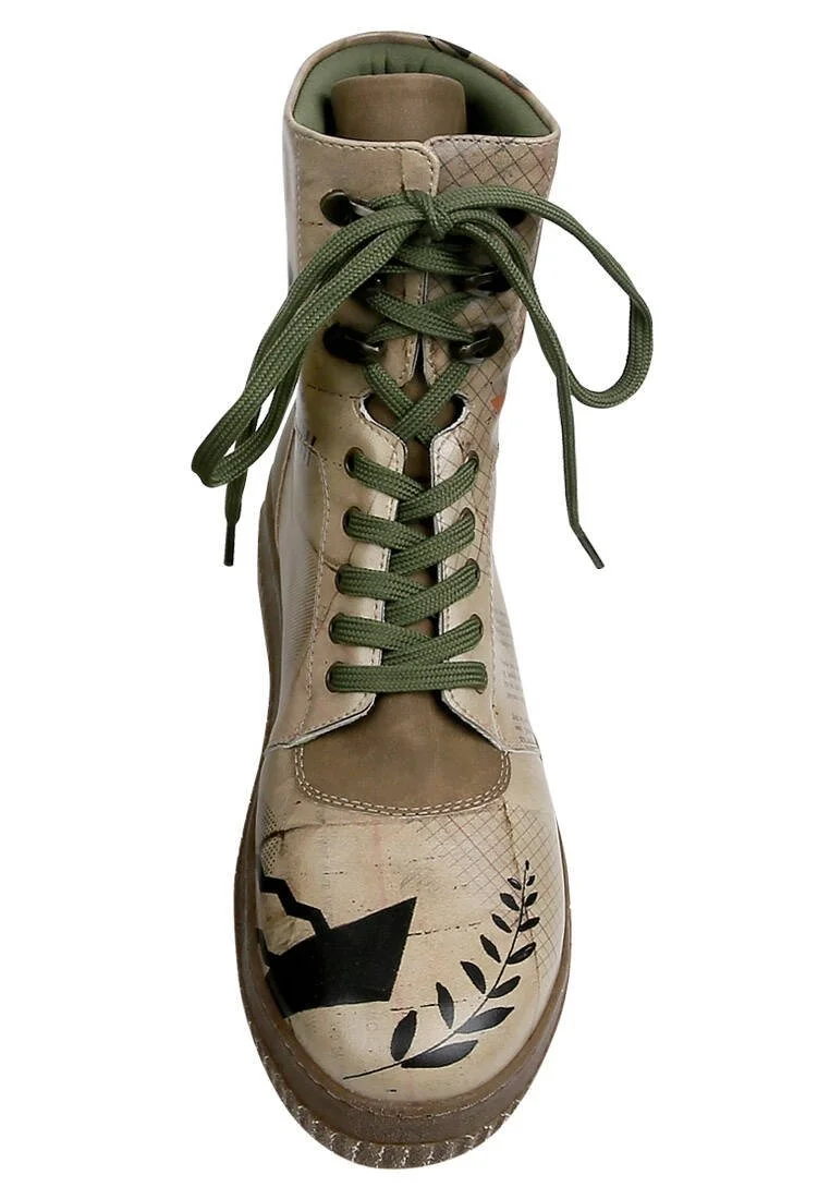 Femme Cuir Vegan Beige Bottes Longues - Awesome Motif