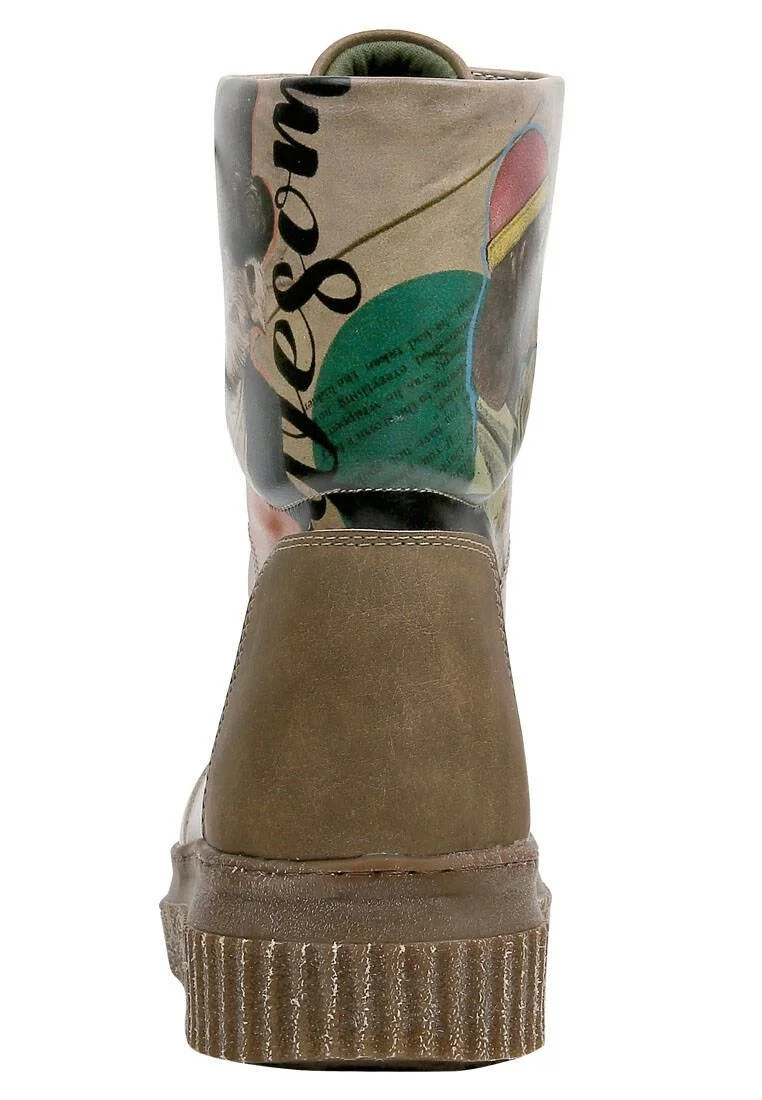 Femme Cuir Vegan Beige Bottes Longues - Awesome Motif