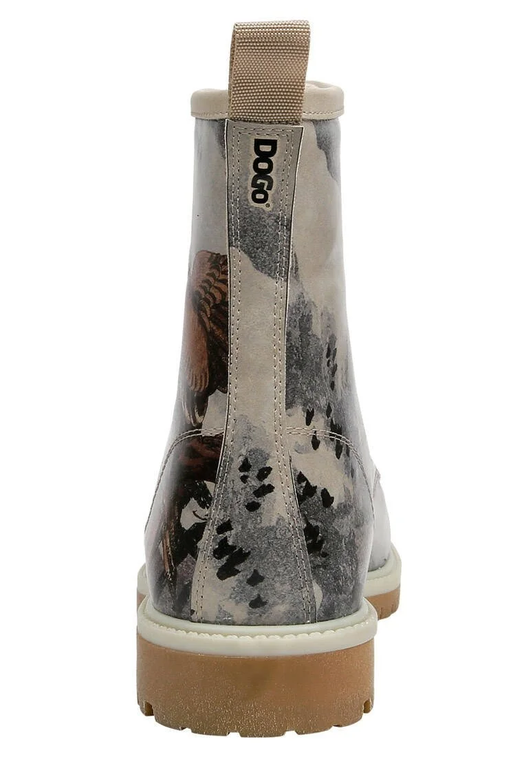 Femme Cuir Vegan Beige Bottes Longues - Chatting on a Branch Motif