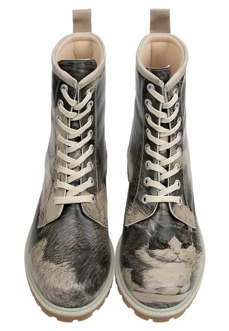 Femme Cuir Vegan Beige Bottes Longues - Curious Eyes Motif