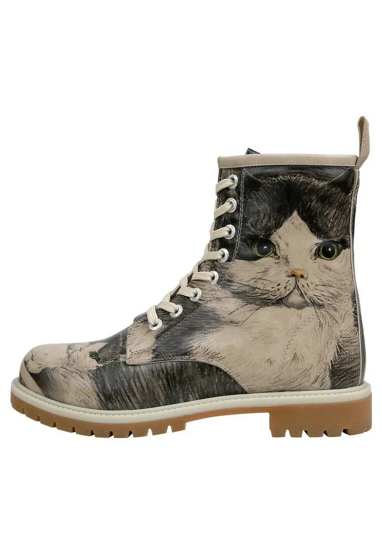 Femme Cuir Vegan Beige Bottes Longues - Curious Eyes Motif