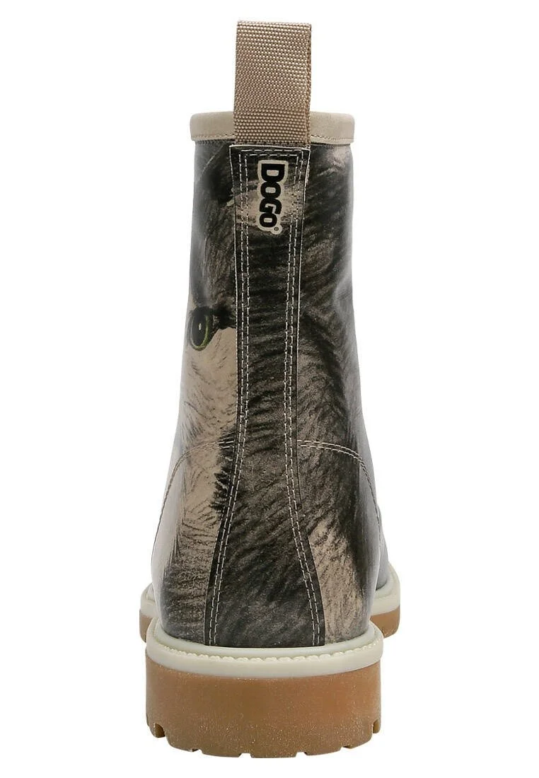 Femme Cuir Vegan Beige Bottes Longues - Curious Eyes Motif