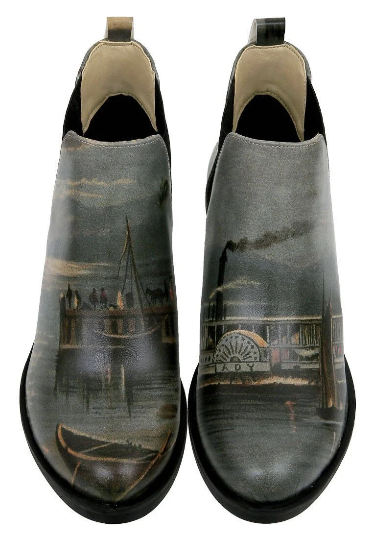 Femme Cuir Vegan Gris Bottes Longues - Nature Motif