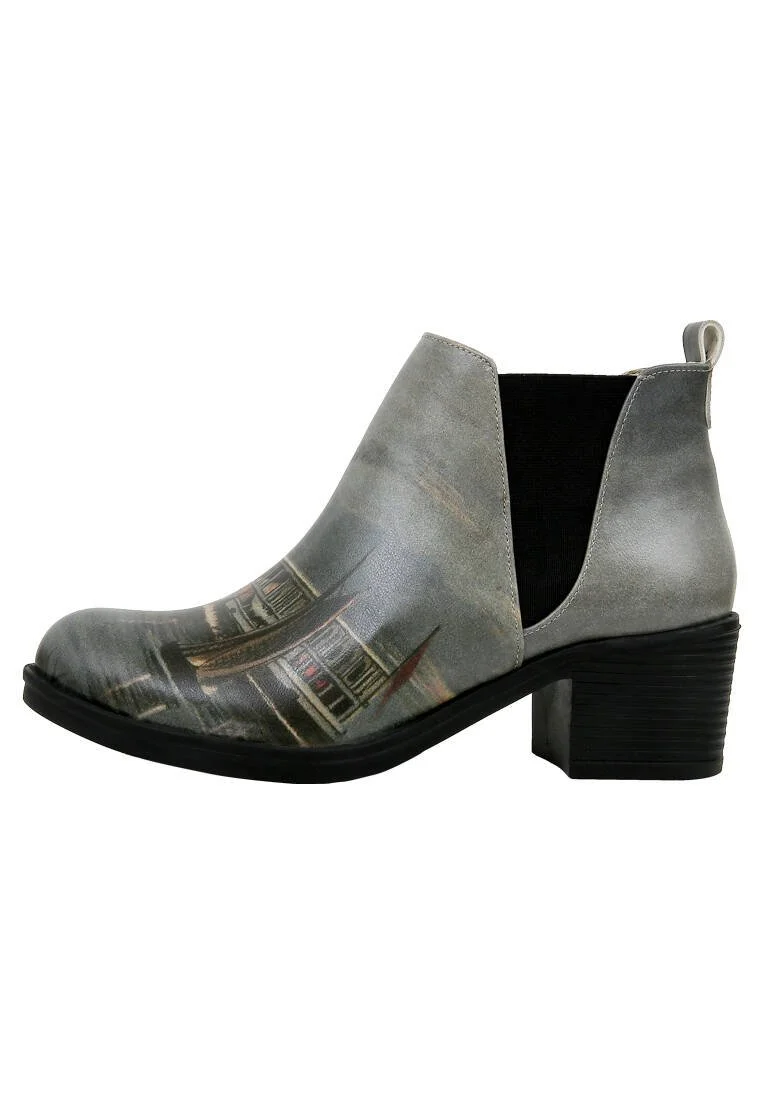 Femme Cuir Vegan Gris Bottes Longues - Nature Motif
