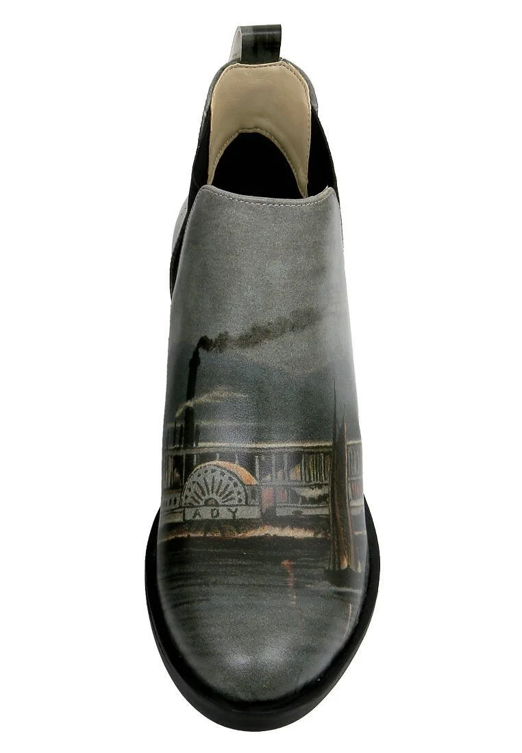 Femme Cuir Vegan Gris Bottes Longues - Nature Motif