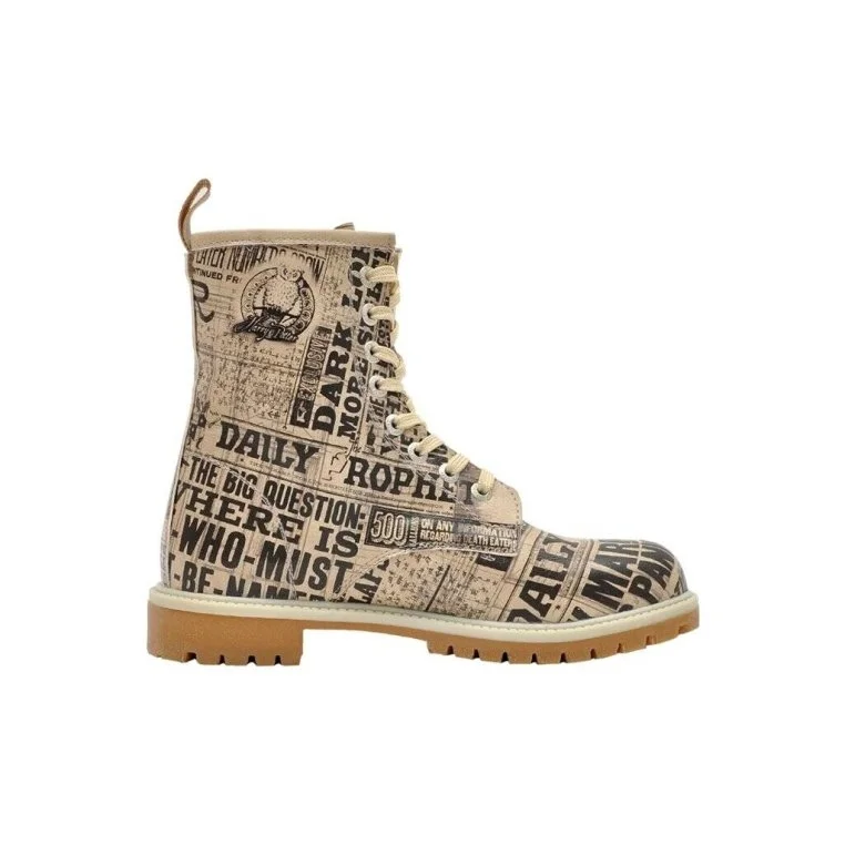 Femme Cuir Vegan Beige Bottes Longues - Warner Bros Daily Prophet Harry Potter Motif