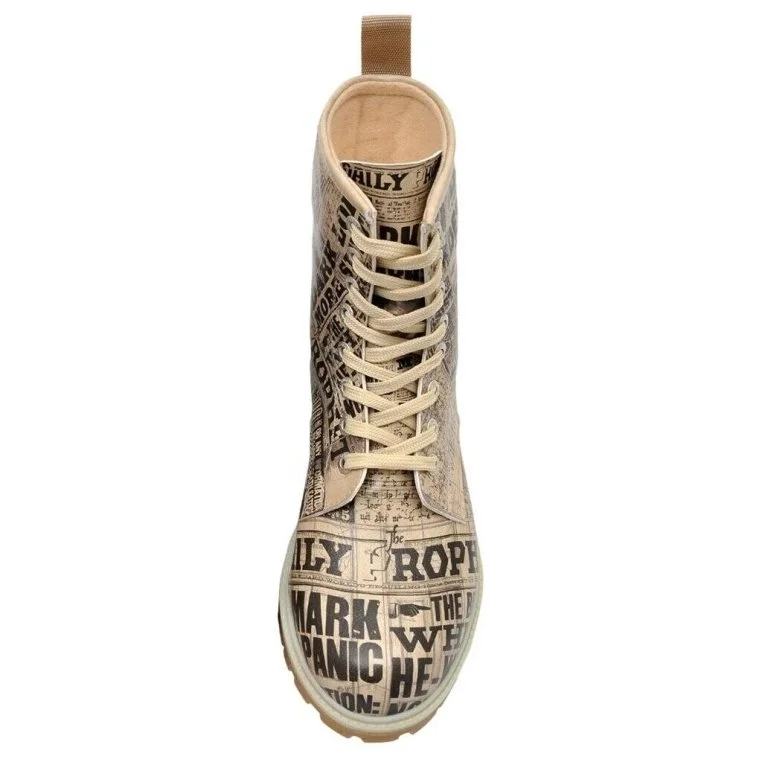 Femme Cuir Vegan Beige Bottes Longues - Warner Bros Daily Prophet Harry Potter Motif