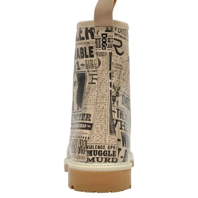Femme Cuir Vegan Beige Bottes Longues - Warner Bros Daily Prophet Harry Potter Motif