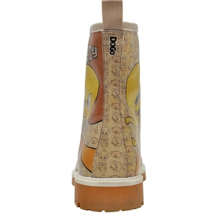 Femme Cuir Vegan Beige Bottes Longues - Warner Bros Tweety Moods Motif