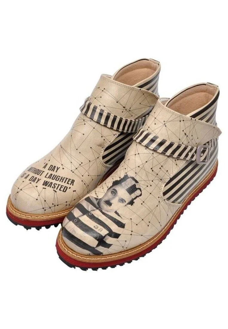Femme Cuir Vegan Beige Bottines Chelsea - C.Chaplin Motif