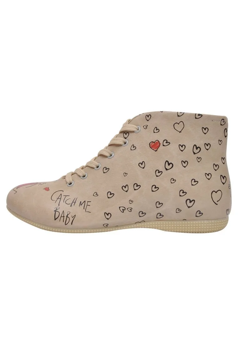 Femme Cuir Vegan Beige Bottines - Catch Me Baby Motif