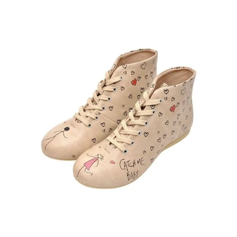 Femme Cuir Vegan Beige Bottines - Catch Me Baby Motif