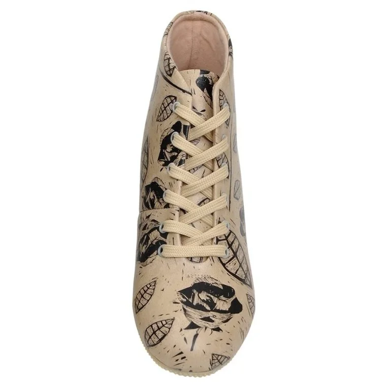 Femme Cuir Vegan Beige Bottines - Flower Art Motif