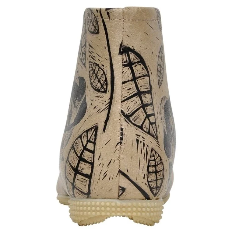 Femme Cuir Vegan Beige Bottines - Flower Art Motif