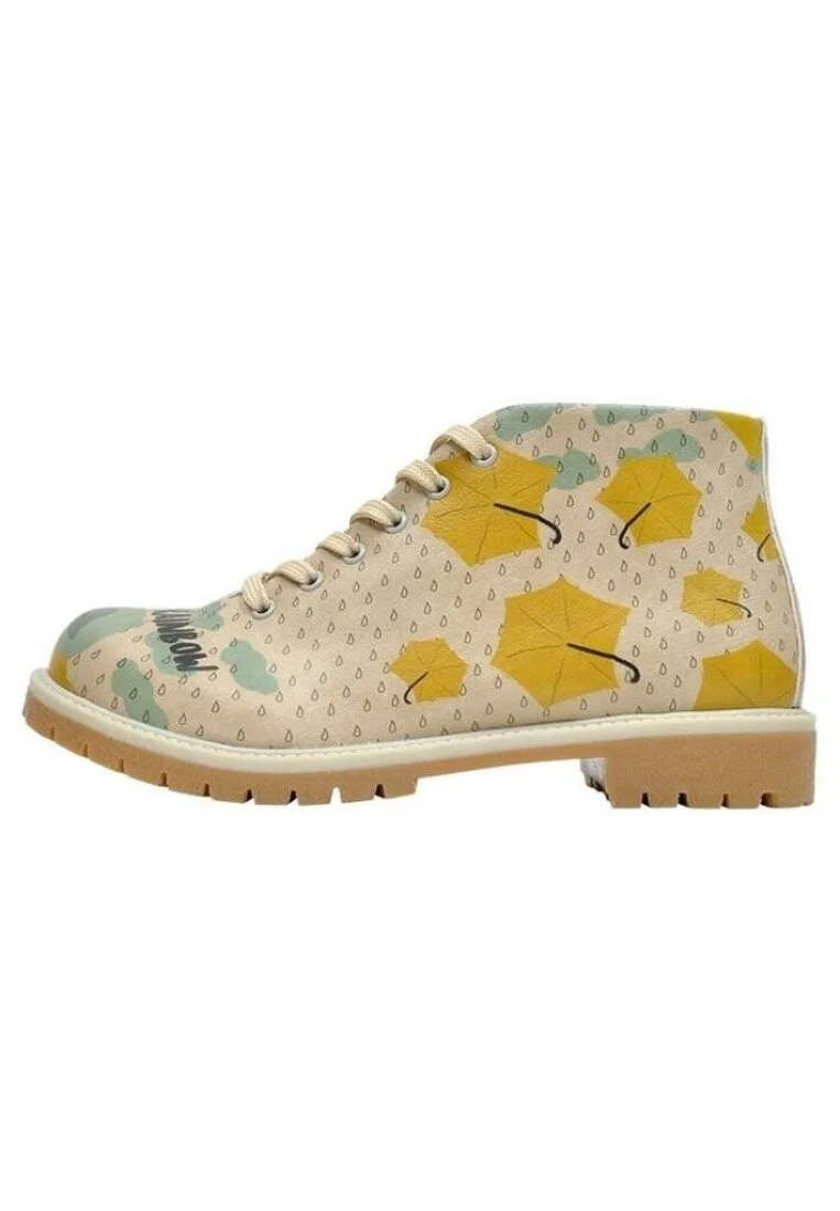 Femme Cuir Vegan Beige Bottines - Before Rainbow Motif