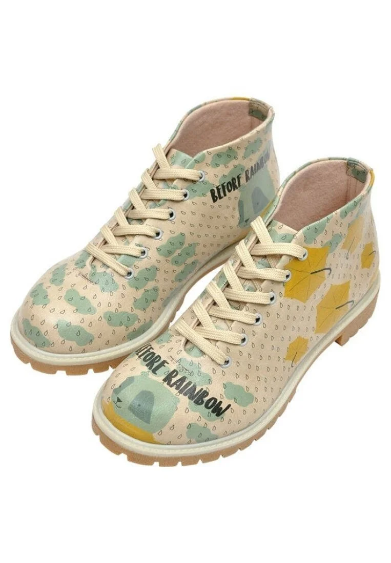 Femme Cuir Vegan Beige Bottines - Before Rainbow Motif