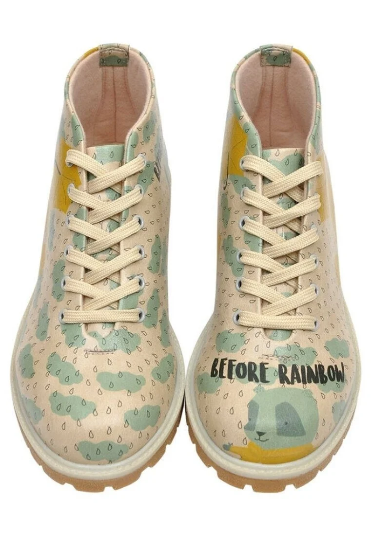 Femme Cuir Vegan Beige Bottines - Before Rainbow Motif