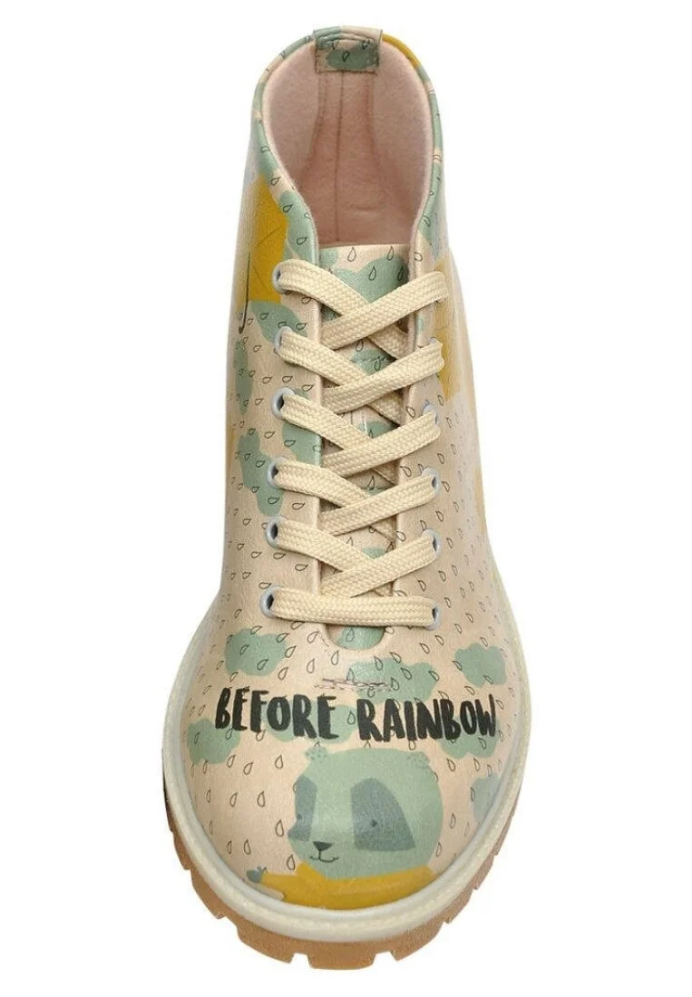 Femme Cuir Vegan Beige Bottines - Before Rainbow Motif
