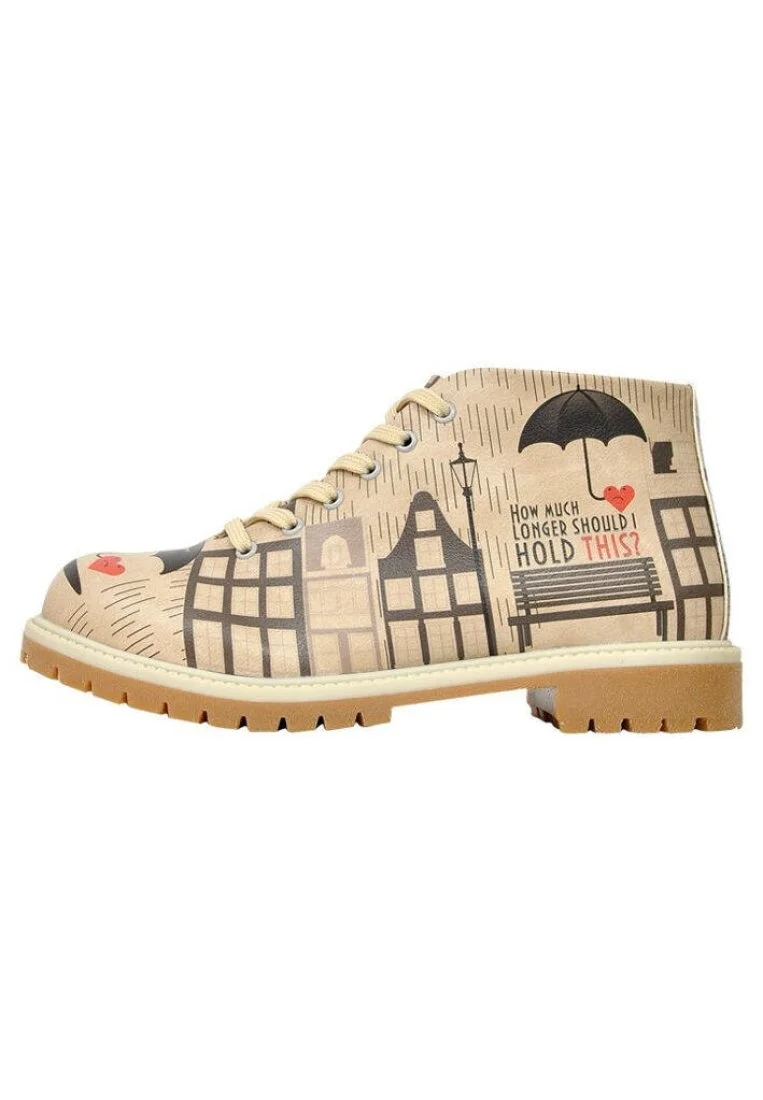Femme Cuir Vegan Beige Bottines Zippées - Lonely Heart Motif