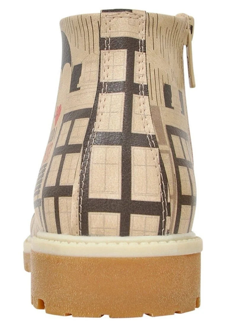 Femme Cuir Vegan Beige Bottines Zippées - Lonely Heart Motif