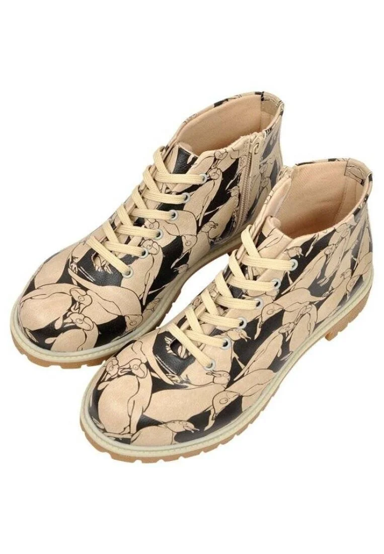 Femme Cuir Vegan Beige Bottines Zippées - Penga Stroke Motif