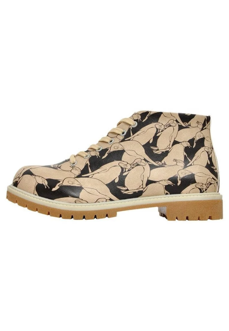 Femme Cuir Vegan Beige Bottines Zippées - Penga Stroke Motif
