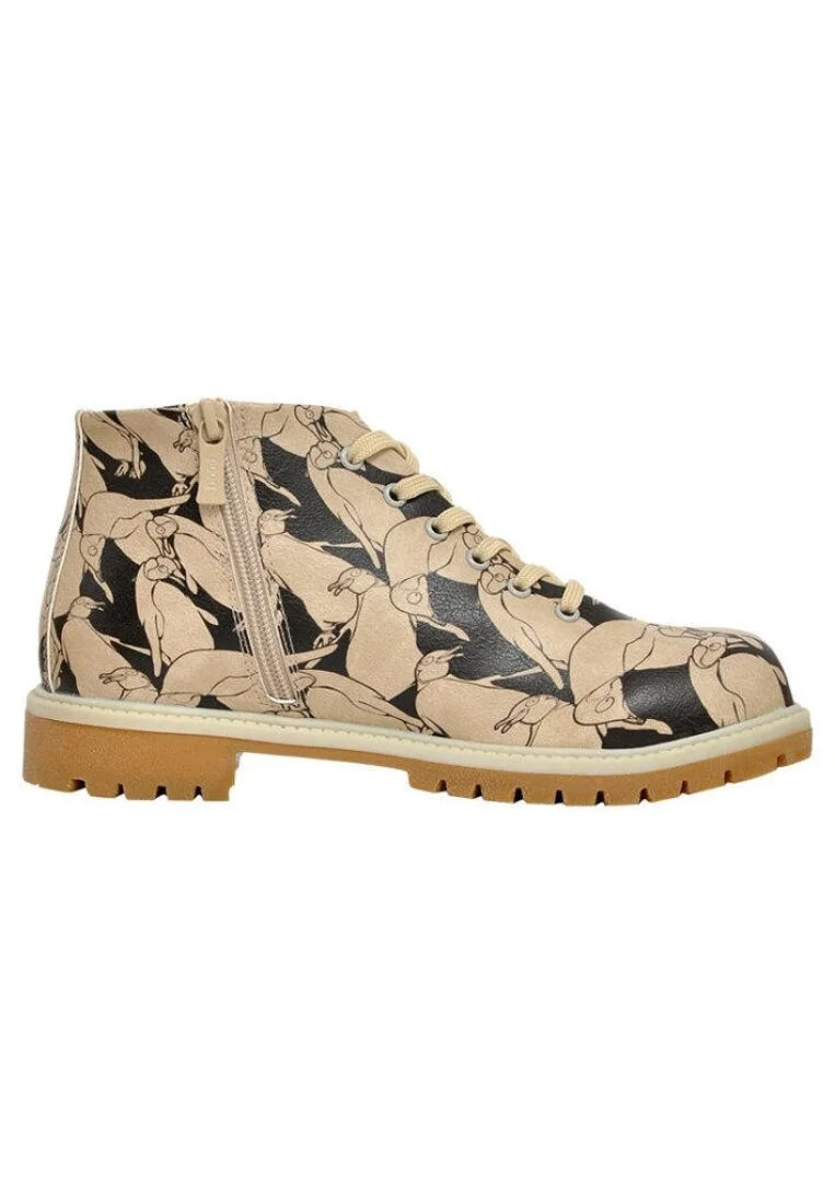 Femme Cuir Vegan Beige Bottines Zippées - Penga Stroke Motif