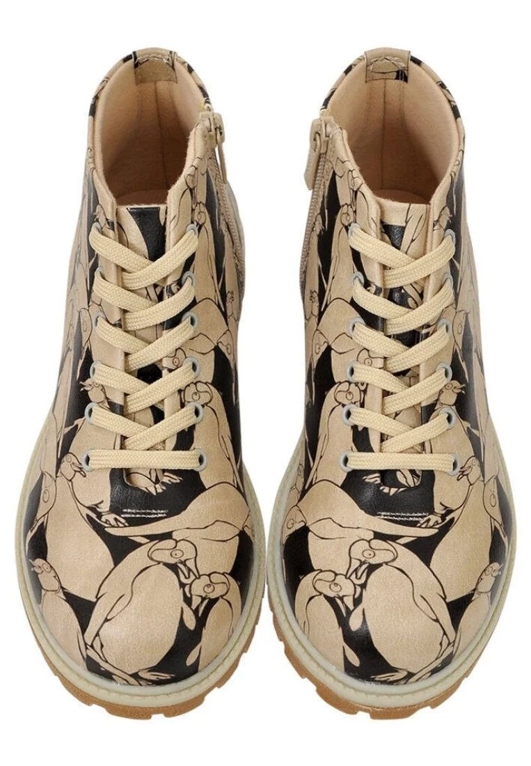Femme Cuir Vegan Beige Bottines Zippées - Penga Stroke Motif