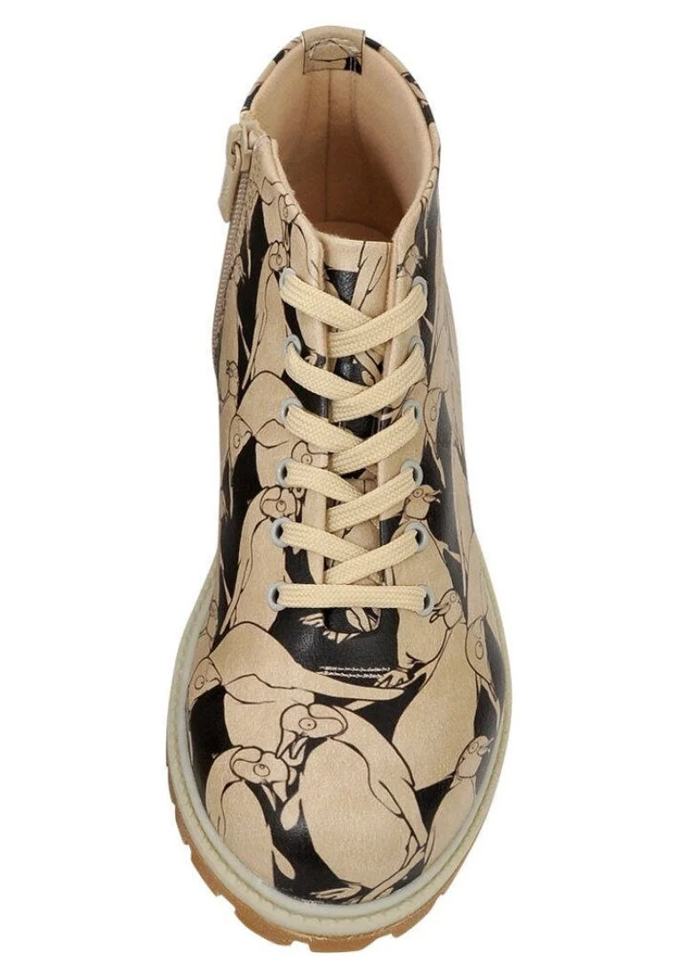 Femme Cuir Vegan Beige Bottines Zippées - Penga Stroke Motif