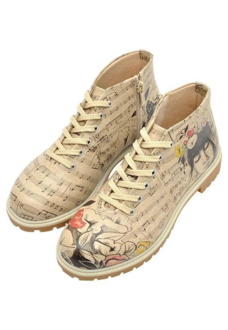 Femme Cuir Vegan Beige Bottines Zippées - Music on World Off Motif