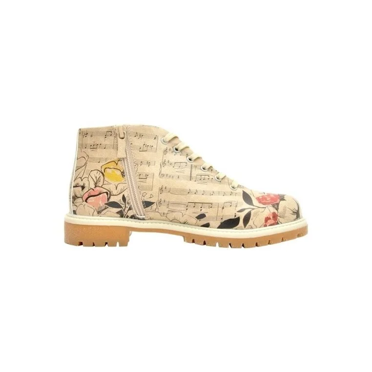 Femme Cuir Vegan Beige Bottines Zippées - Music on World Off Motif