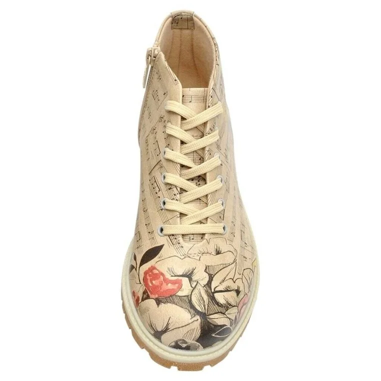 Femme Cuir Vegan Beige Bottines Zippées - Music on World Off Motif