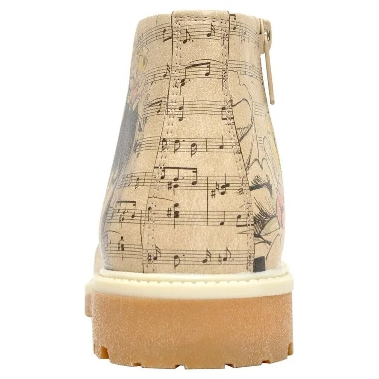 Femme Cuir Vegan Beige Bottines Zippées - Music on World Off Motif