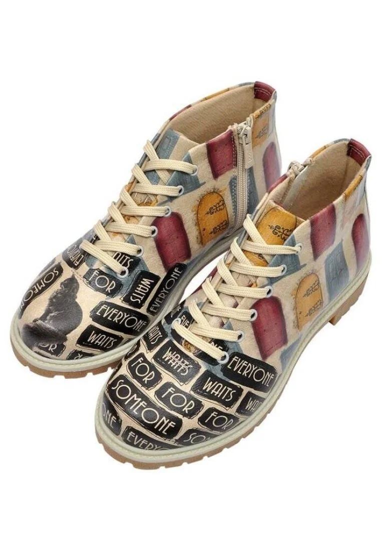 Femme Cuir Vegan Beige Bottines Zippées - Everyone Waits for Someone Motif