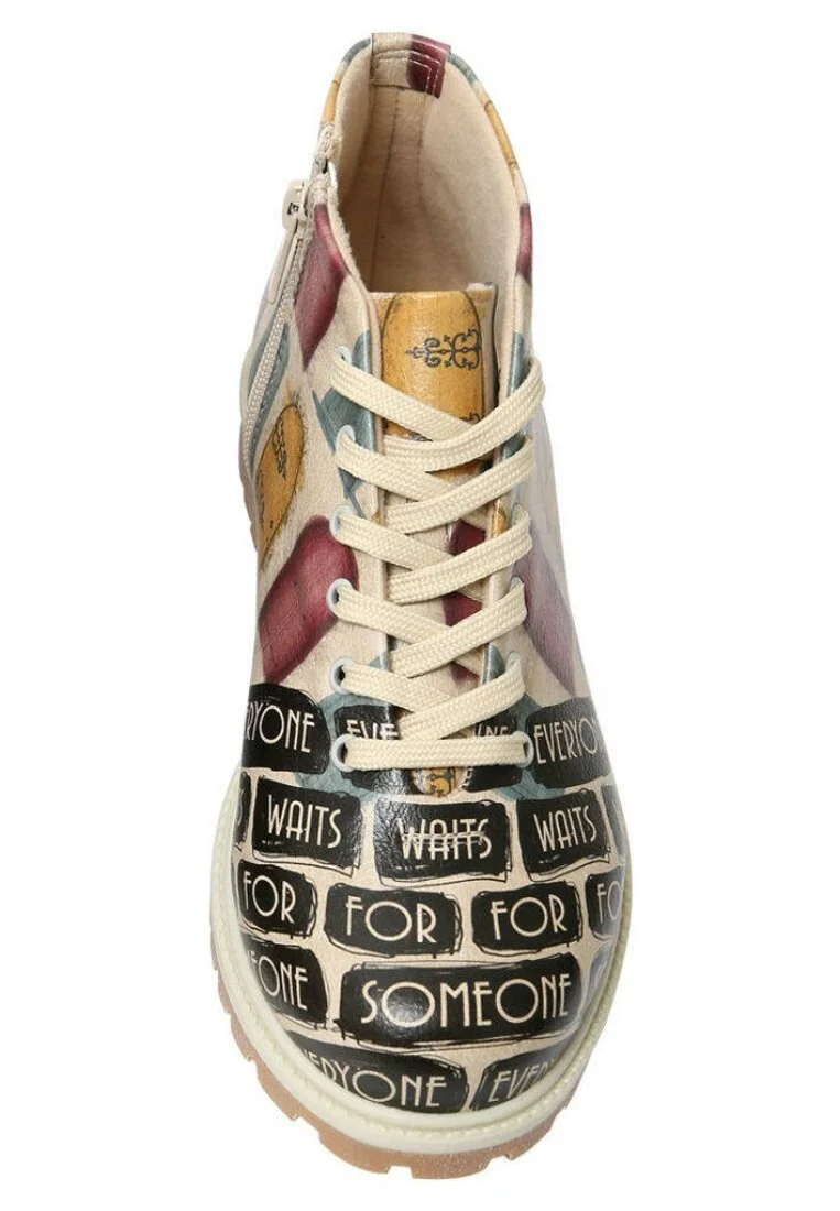 Femme Cuir Vegan Beige Bottines Zippées - Everyone Waits for Someone Motif