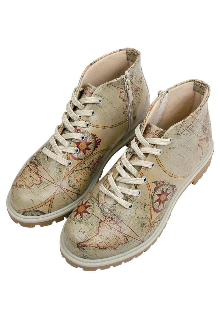 Femme Cuir Vegan Beige Bottines Zippées - Change Your Course Motif