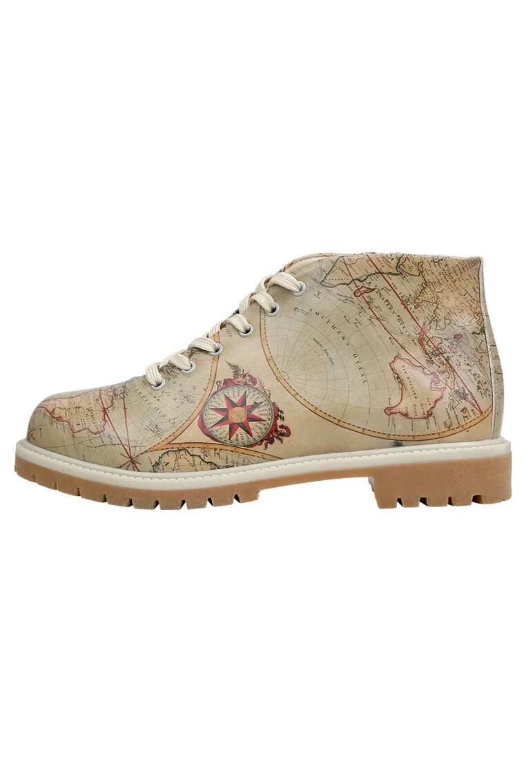 Femme Cuir Vegan Beige Bottines Zippées - Change Your Course Motif