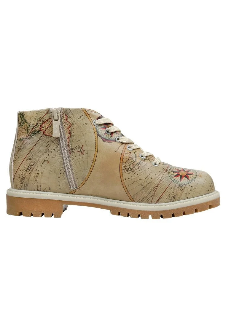 Femme Cuir Vegan Beige Bottines Zippées - Change Your Course Motif