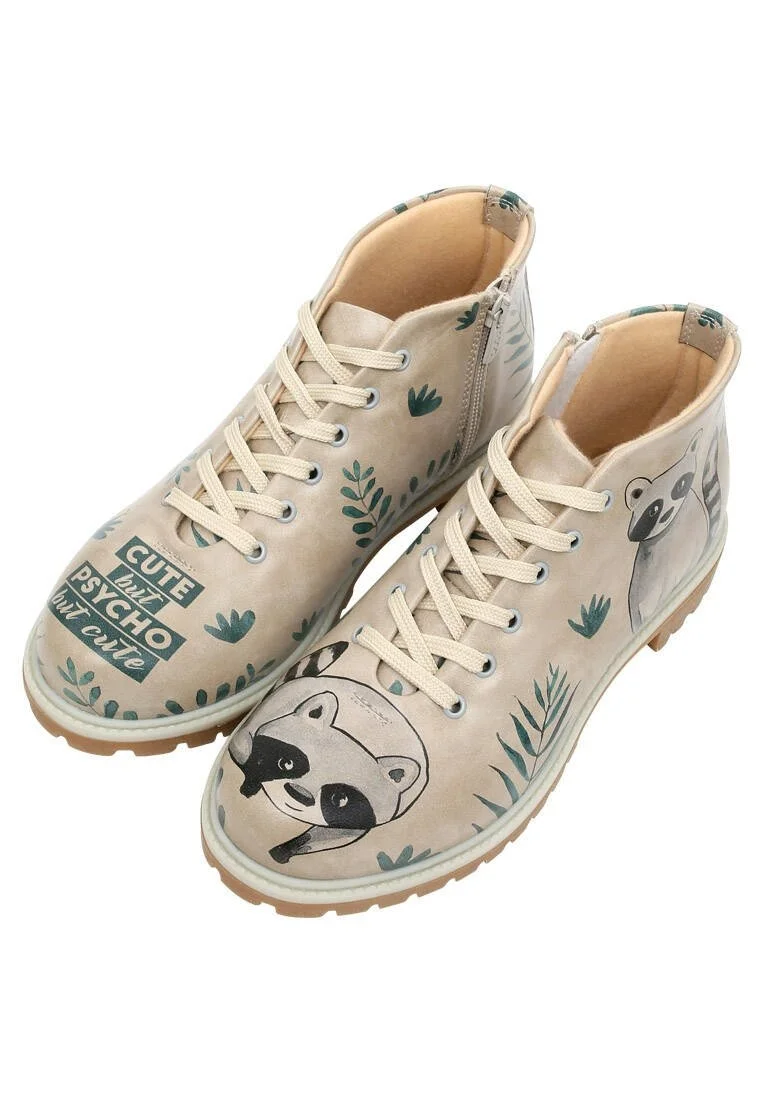Femme Cuir Vegan Beige Bottines Zippées - Cute But Psycho Motif