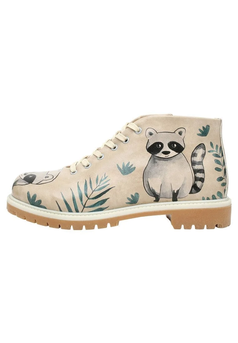 Femme Cuir Vegan Beige Bottines Zippées - Cute But Psycho Motif
