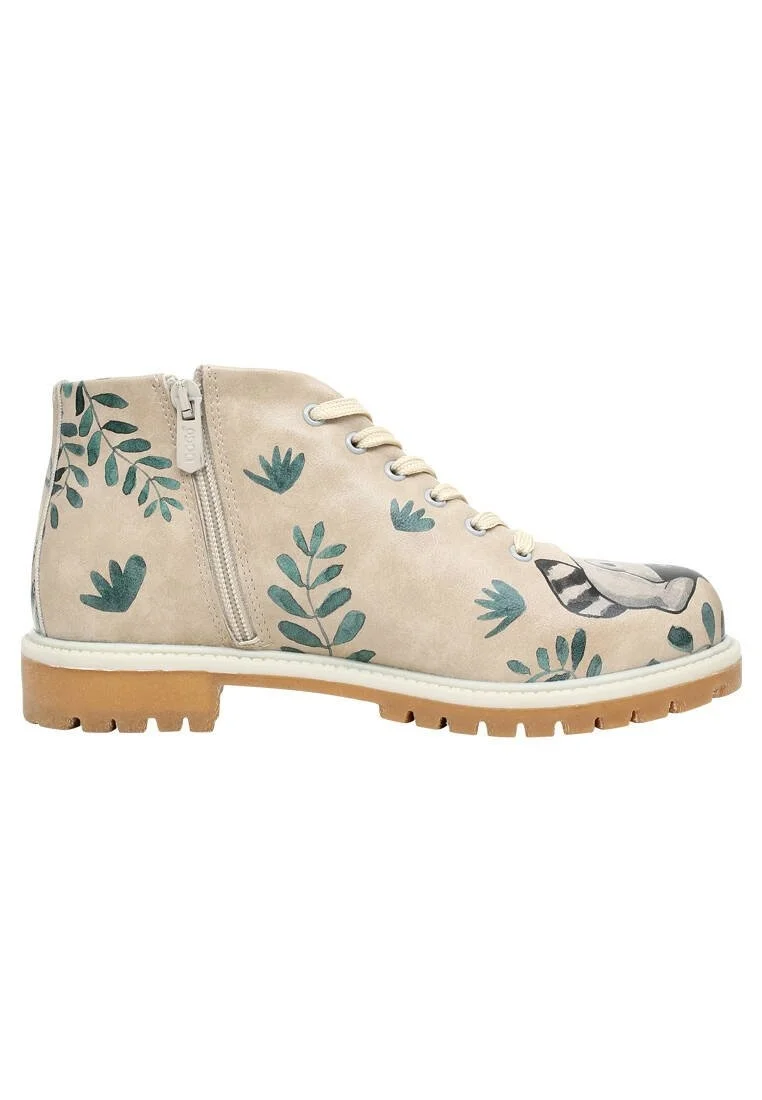 Femme Cuir Vegan Beige Bottines Zippées - Cute But Psycho Motif