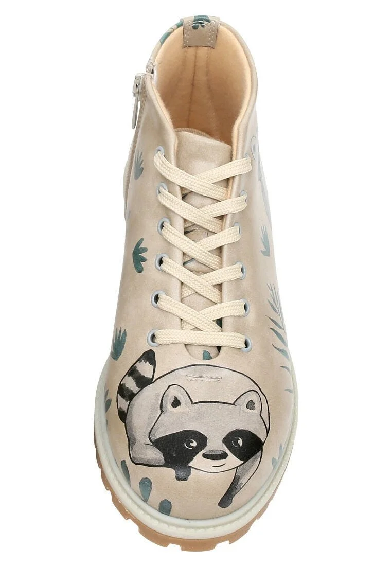 Femme Cuir Vegan Beige Bottines Zippées - Cute But Psycho Motif