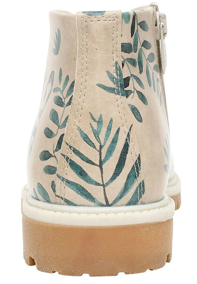 Femme Cuir Vegan Beige Bottines Zippées - Cute But Psycho Motif