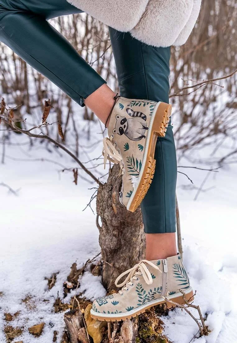 Femme Cuir Vegan Beige Bottines Zippées - Cute But Psycho Motif