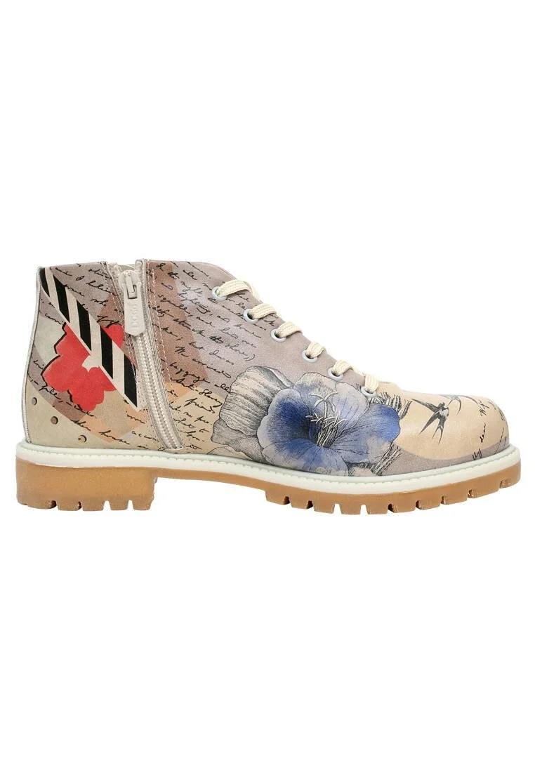 Femme Cuir Vegan Beige Bottines Zippées - Reimagine Motif